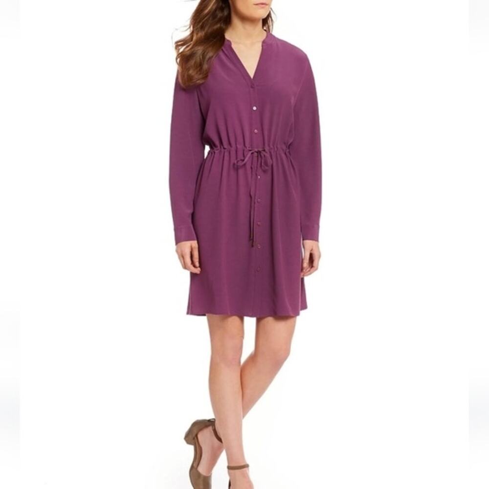 Eileen Fisher Crepe Drawstring Waist Shirt Dress MPetite Minimal Quiet Luxury